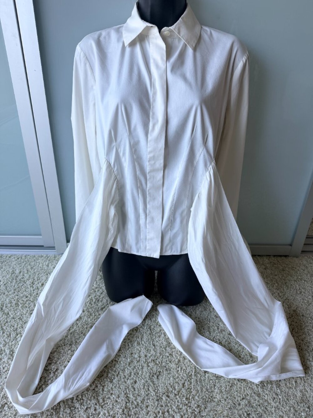 Prada White Wrap Bow Tie Waist Corset Button Down Blouse - Picture 12 of 13
